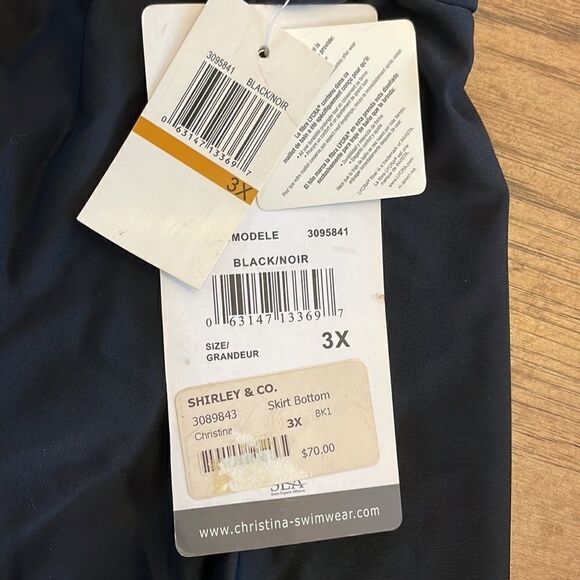 CHRISTINA BLACK BIKINI BOTTOM ATTACHED TO SKIRT.  NEW - Picture 2 of 7